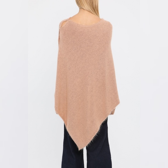 New Italy Cashmere Blend Side Button Poncho OS - Picture 4 of 8